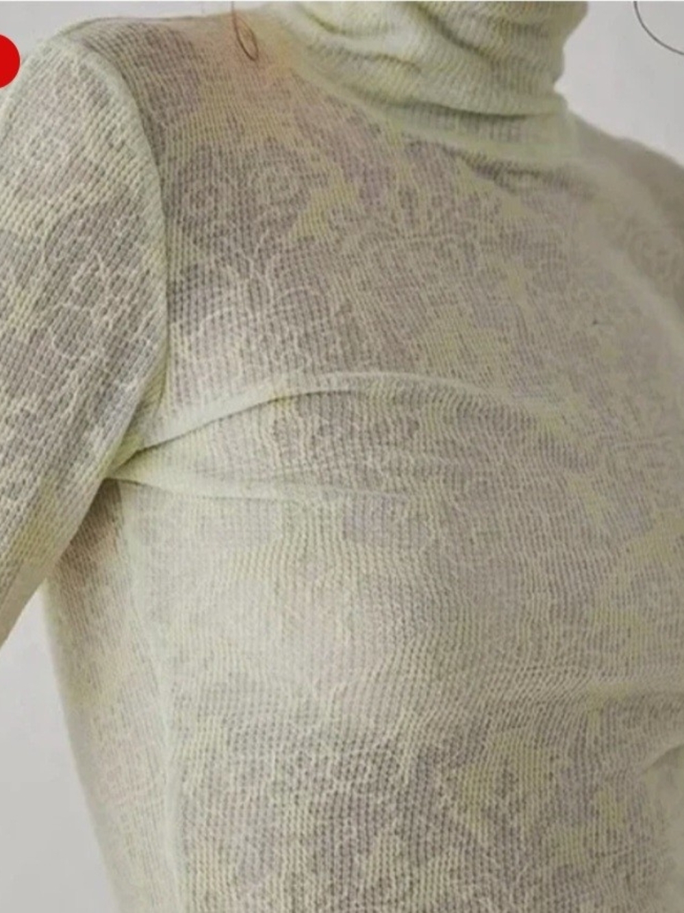 Free People Pale Green Lace-Texture Turtleneck Long Sleeve Top - Picture 2 of 6